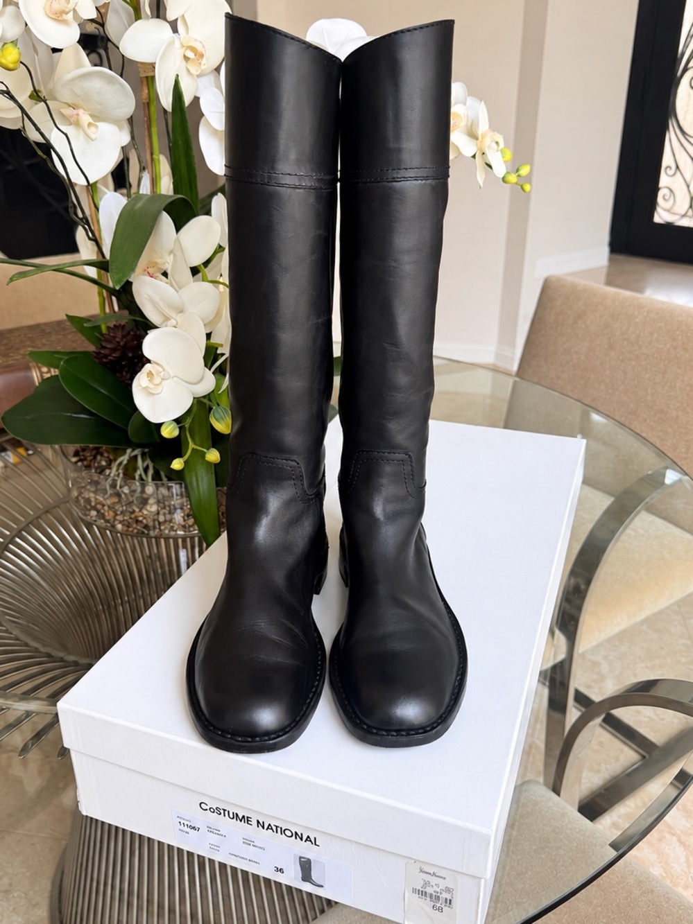 Costume National Tall Black Leather Over-the-Knee Boots Size 6